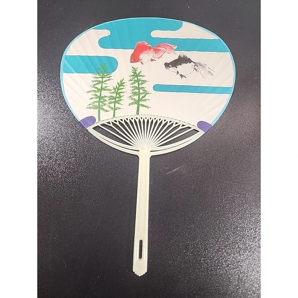 Japanese Uchiwa Flat Fan Plastic Handle Kingyo Goldfish Advertise Made Japan